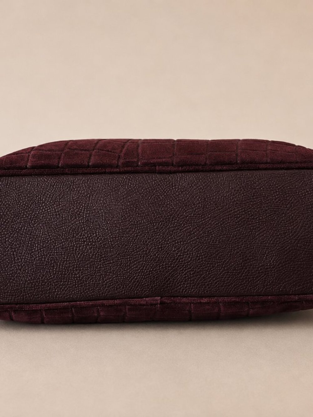 Burgundy Italian Leather & Croc-Embossed Suede Shoulder Bag – Large Dome Handbag - Picture 14 of 15
